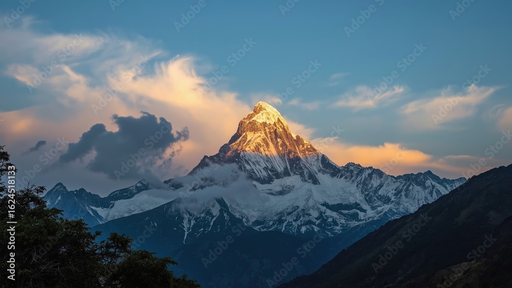 Gorgeous peak glowing under the first morning sunbeam. Gorgeous peak glowing under the first morning sunbeam.