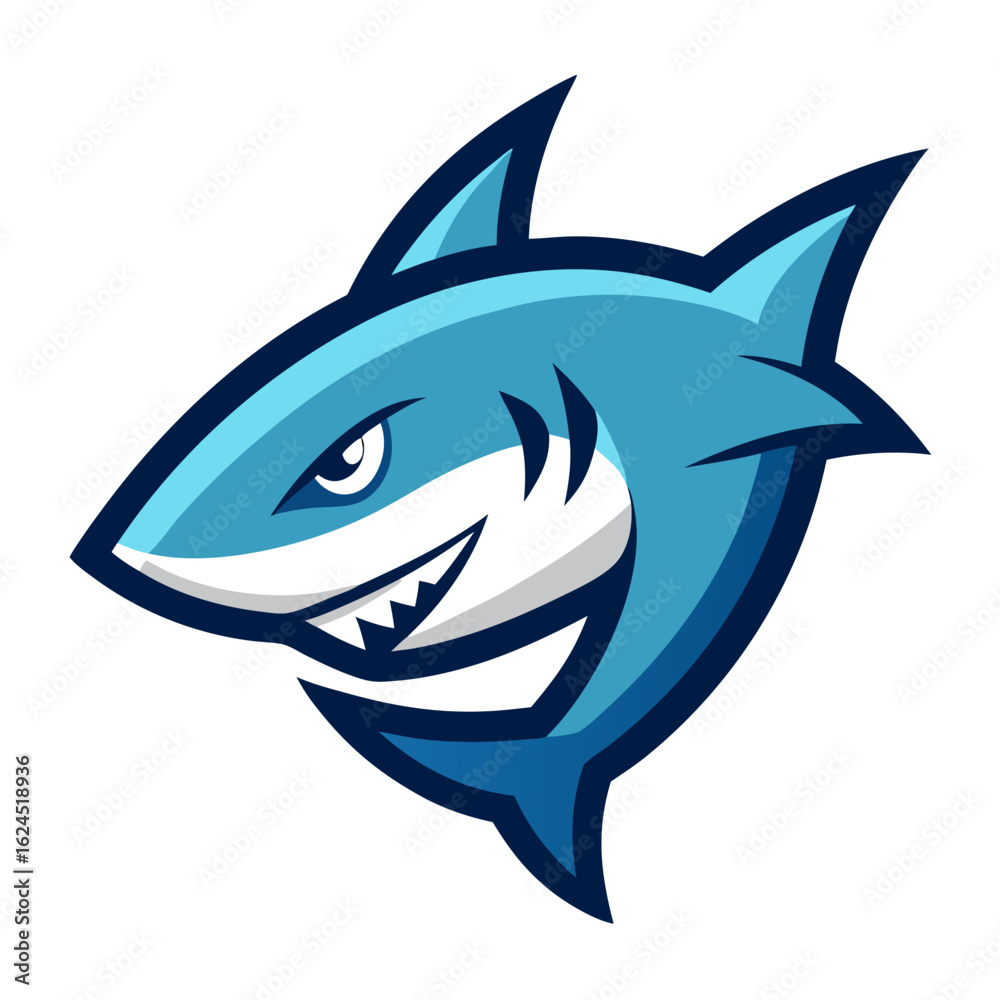 Fototapeta premium Sharp-Edged Minimalist Shark Mascot with Cool Gradients in Forward-Angled Badge