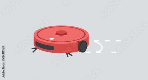 Automated vacuum cleaning room, sweeping floor, with motion trail. Usage lifestyle