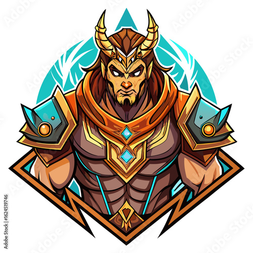Tribal Fantasy Fighter with Glowing Runes and Bold Badge Format for Esports Identity