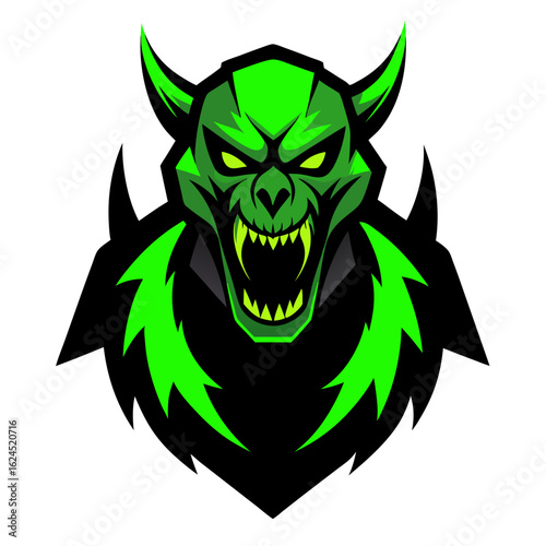 Radioactive Beast with Sharp Mandibles and Glowing Veins in High-Contrast Green Vector Style