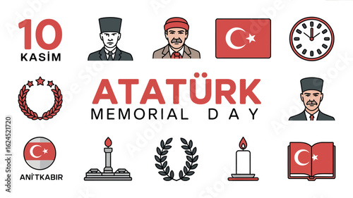 Turkish state vector, respectful icons, national remembrance, Turkey vector art, minimalistic national design, tribute to Atatürk, 