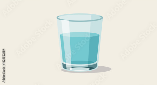 Half-full glass of water sits alone on a plain surface, for health content