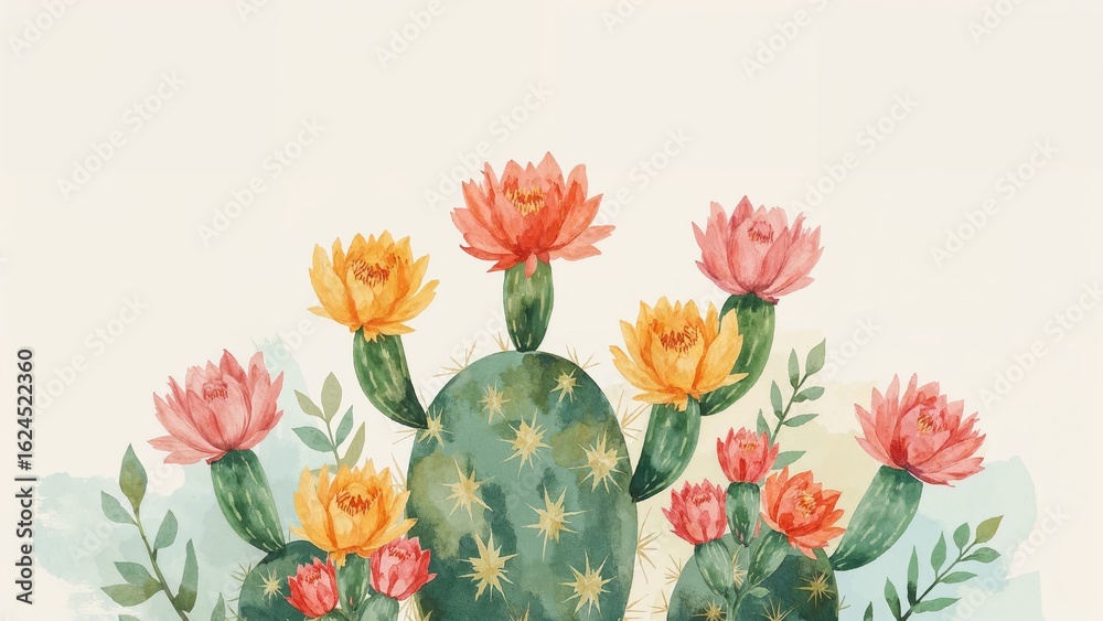 Fototapeta premium Cactus adorned with vibrant blooming flowers