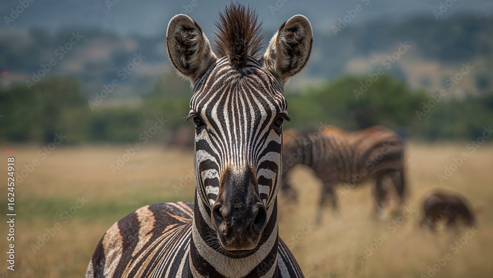 Naklejka premium Black and white photo of a zebra's head