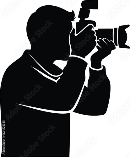Ai generated image of silhouette of a photographer taking a picture isolated on white background
