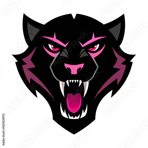 Shadow Panther Face with Glowing Jaws and Neon Pink Lighting in Stealthy Composition