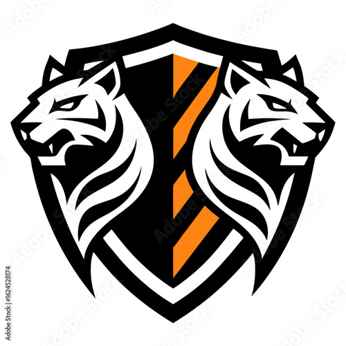 Twin Tiger Crests in Mirrored Poses with Bold Stripes and Rivalry Branding Energy