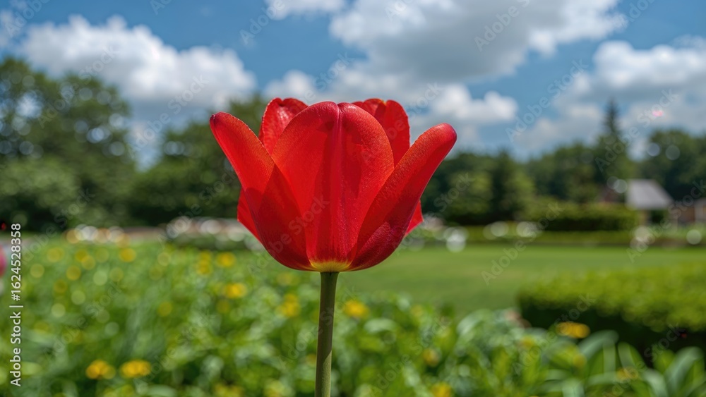 Obraz premium Striking red tulip blossoming in the daylight garden