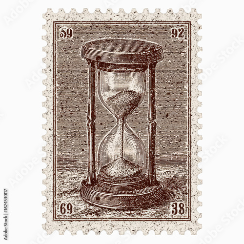 Vintage Postage Stamp Featuring an Hourglass