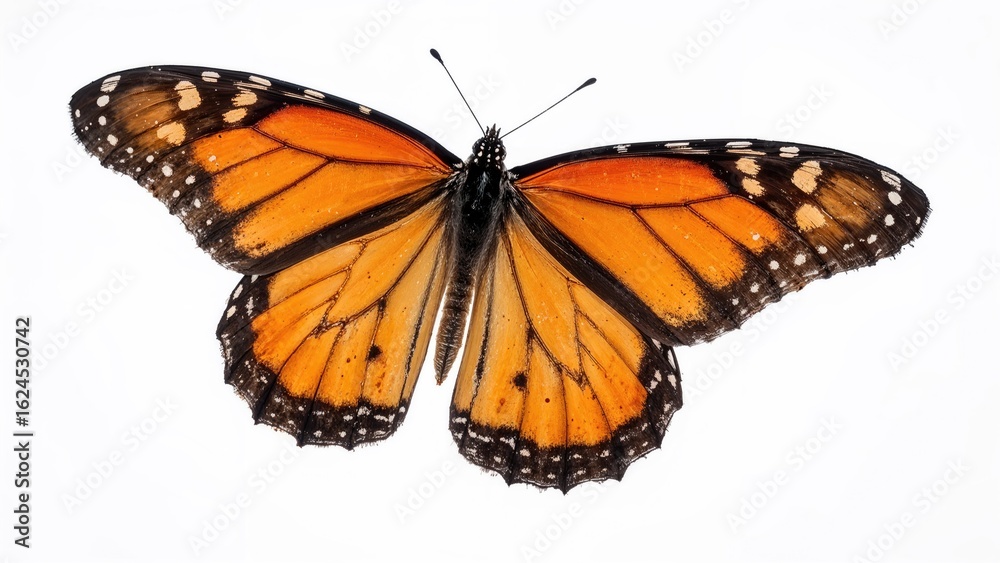 Fototapeta premium Bright and vivid monarch butterfly against a white background
