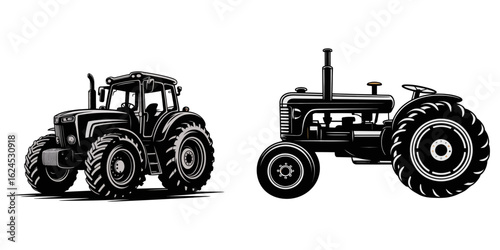 Farm Tractor Machinery silhouette vector illustration, Farm tractor silhouette vector illustration, Tractor silhouette vector, old tractor vector silhouette illustration, Farm Tractor Silhouette Work