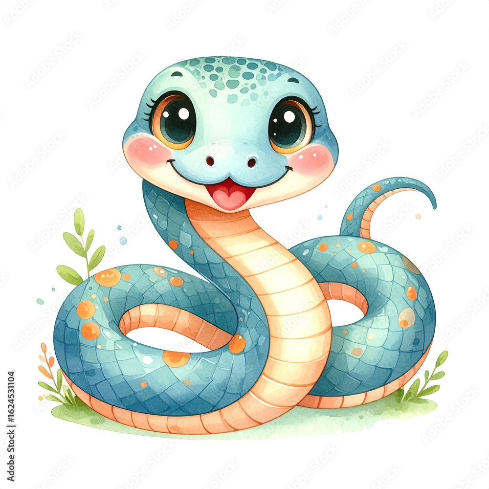 Fototapeta premium Cute Cartoon Snake with Pastel Colors and Big Eyes
