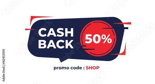 isolated flat illustration with transparent background of a cash back promotion label. Ideal for online retail offers