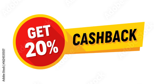 isolated flat illustration with transparent background of a cash back promotion label. Ideal for online retail offers