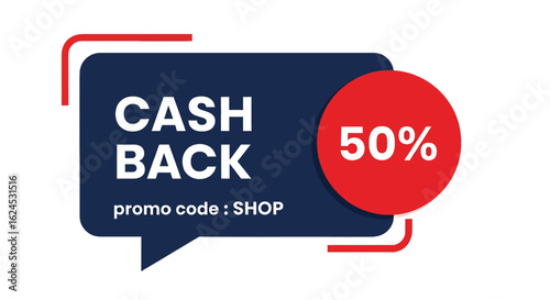 isolated flat illustration with transparent background of a cash back promotion label. Ideal for online retail offers