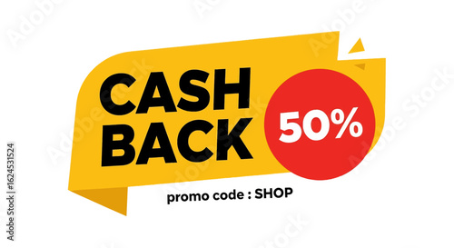 isolated flat illustration with transparent background of a cash back promotion label. Ideal for online retail offers