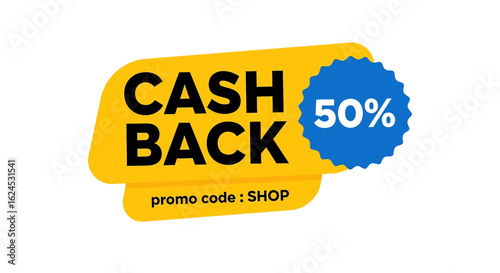 isolated flat illustration with transparent background of a cash back promotion label. Ideal for online retail offers