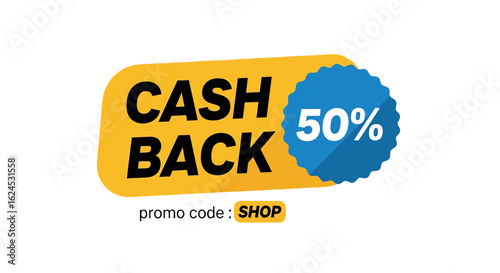 isolated flat illustration with transparent background of a cash back promotion label. Ideal for online retail offers