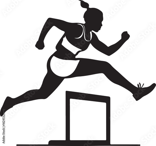 Athlete jumping hurdle running track and field