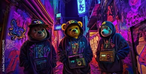 rap in the street with neon lights