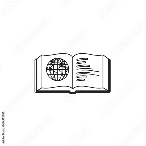 Vector art of open book with world globe isolated on white background, representing geography