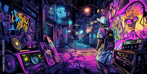 rap in the street with neon lights