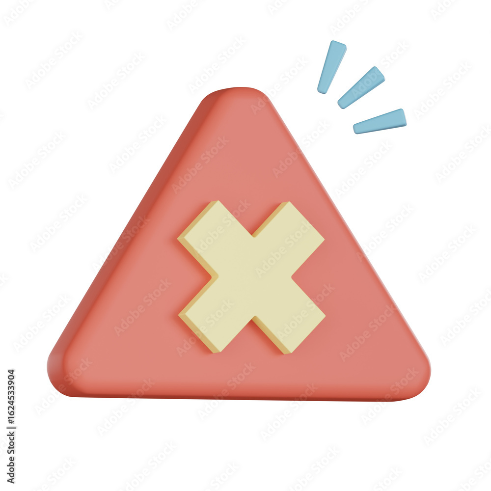 Obraz premium Empty states 3d icon with red triangular warning sign and yellow cross symbol showing alert or error message in modern design