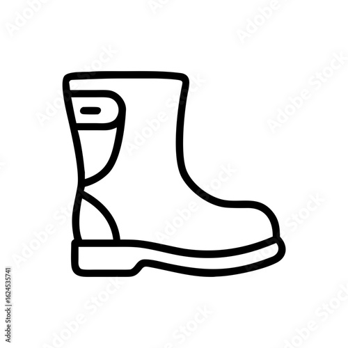 Line drawing of a durable rubber boot for outdoor use  