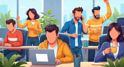 Happy diverse team working in modern office, perfect for website or company brochure.
