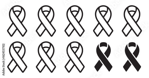 Set of Black Silhouette Awareness Ribbons for Charity and Social Causes