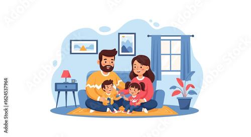 Happy family spending time together at home. Perfect for family blogs, websites, or brochures.