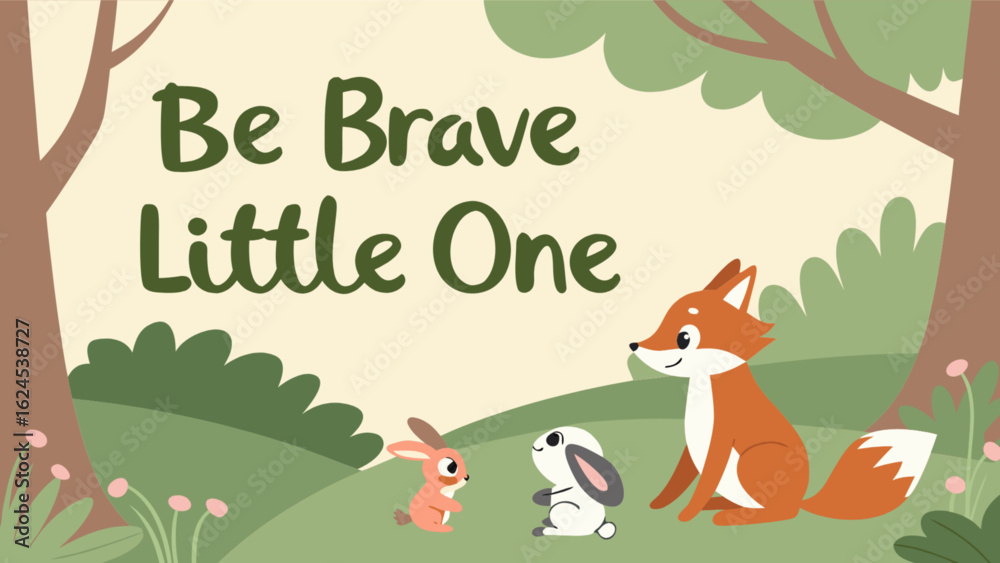 Fototapeta premium Be brave little one cute forest animal illustration for kids room decor nursery art print poster design