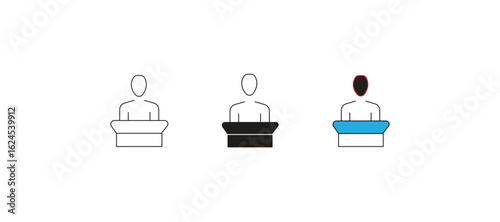 Speaker podium presentation or public speaking icons	