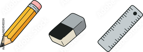 Pencil eraser ruler illustration