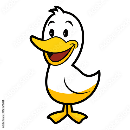 Cartoon Duck with Grinning Yellow Bill and Side Pose, Designed in Minimal Vector Style with Clean Linework
