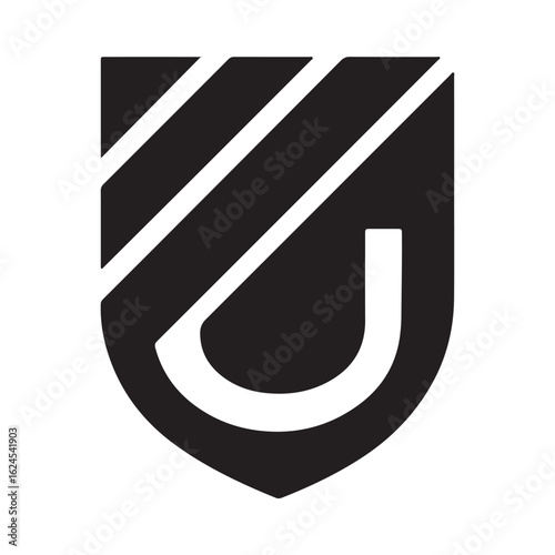 Shield Letter U Icon vector illustration. The letter "U" is designed with diagonal lines and a bold font, creating a modern and sleek appearance.
