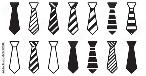 Black Line Icons of Ties for Business and Elegant Fashion Illustrations