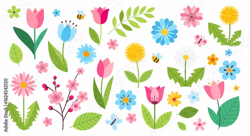 Wallpaper Mural Vibrant spring blossoms, cheerful bees, and delicate butterflies create a joyful, natural scene Torontodigital.ca