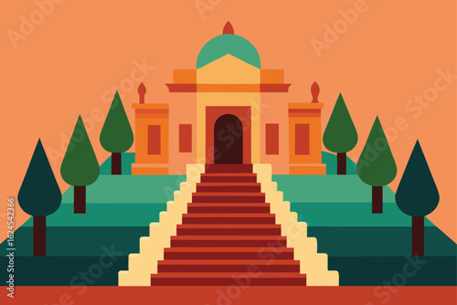 symmetrical palace design with staircase and garde (1).eps