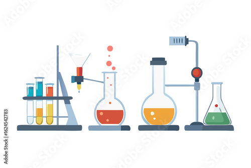 Colorful laboratory equipment with beakers and test tubes
