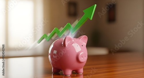 Financial Growth Concept with Piggy Bank and Upward Green Arrow