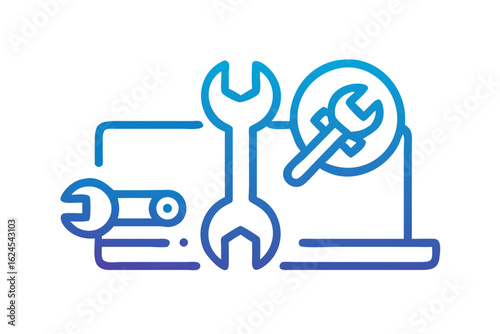 Computer repair and maintenance tools concept icon