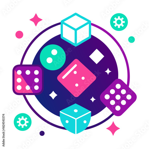 Casino Icon Set with Neon Dice, Cards, and Chips for Competitive Branding