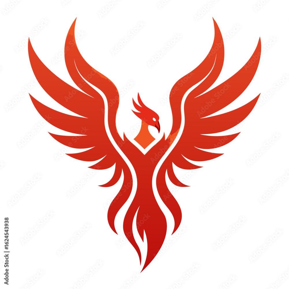 Fototapeta premium Rising Phoenix with Symmetrical Flames and Dynamic Wing Arcs in Vector Style
