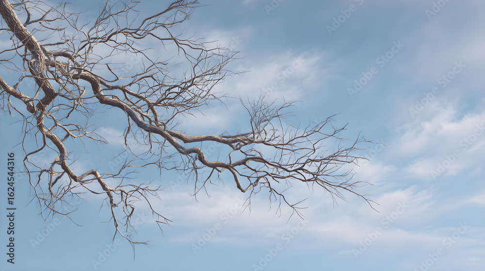 Serene winterscape painting a stark beauty in every direction, with leafless branches reaching out against a backdrop of cold, clear winter sky Serene winterscape painting a stark beauty in every direction, with leafless branches reaching out against a backdrop of cold, clear winter sky