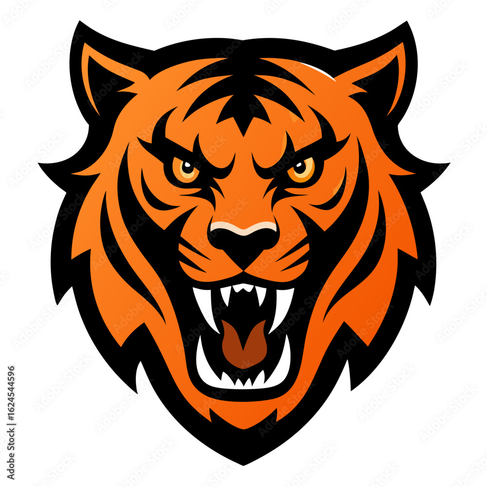 Fototapeta premium Snarling Orange Tiger Head on Bold Black for Streamlined Sports Branding