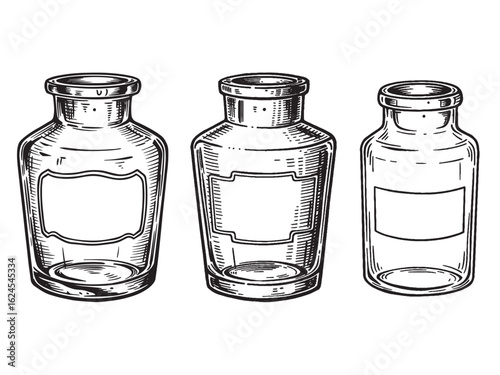 Bold engraved medicine jar used in traditional pharmacy designs and vintage apothecary branding