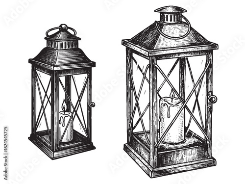 Candle lantern engraving perfect for camp illustrations vintage designs and fantasy storytelling elements