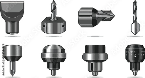Set of industrial drill bits and accessories